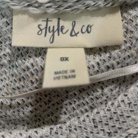 NWT STYLE & CO. WOMEN'S NEUTRAL LUREX WHITE/GRAY/SILVER BALOON SLEEVE SWEATER 0X - Picture 3 of 6